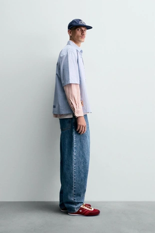 Рубашка в полоску с нашивками CHAMPION ® X ZARA- Заказать в России