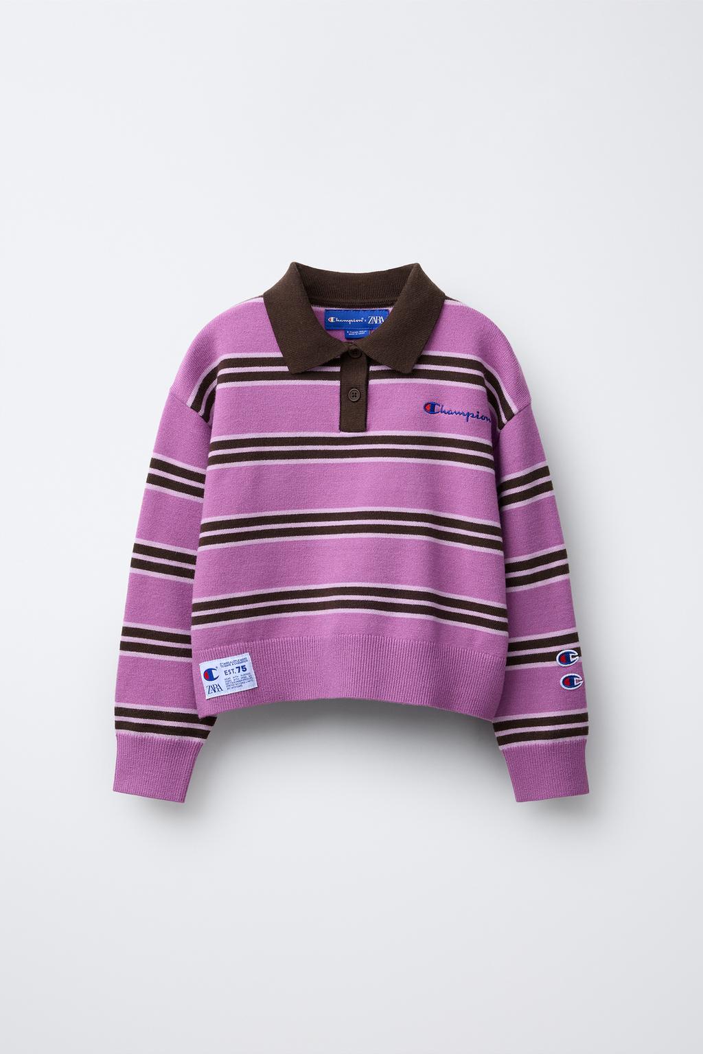 Zara Трикотажный джемпер в полоску с вышивкой champion ® x zara