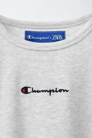 Grey marl | 9000/800/803 - Zara Топ в рубчик с надписью CHAMPION ® X ZARA