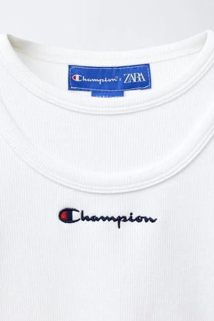 Футболка в рубчик с текстом CHAMPION ® X ZARA- Заказать в России
