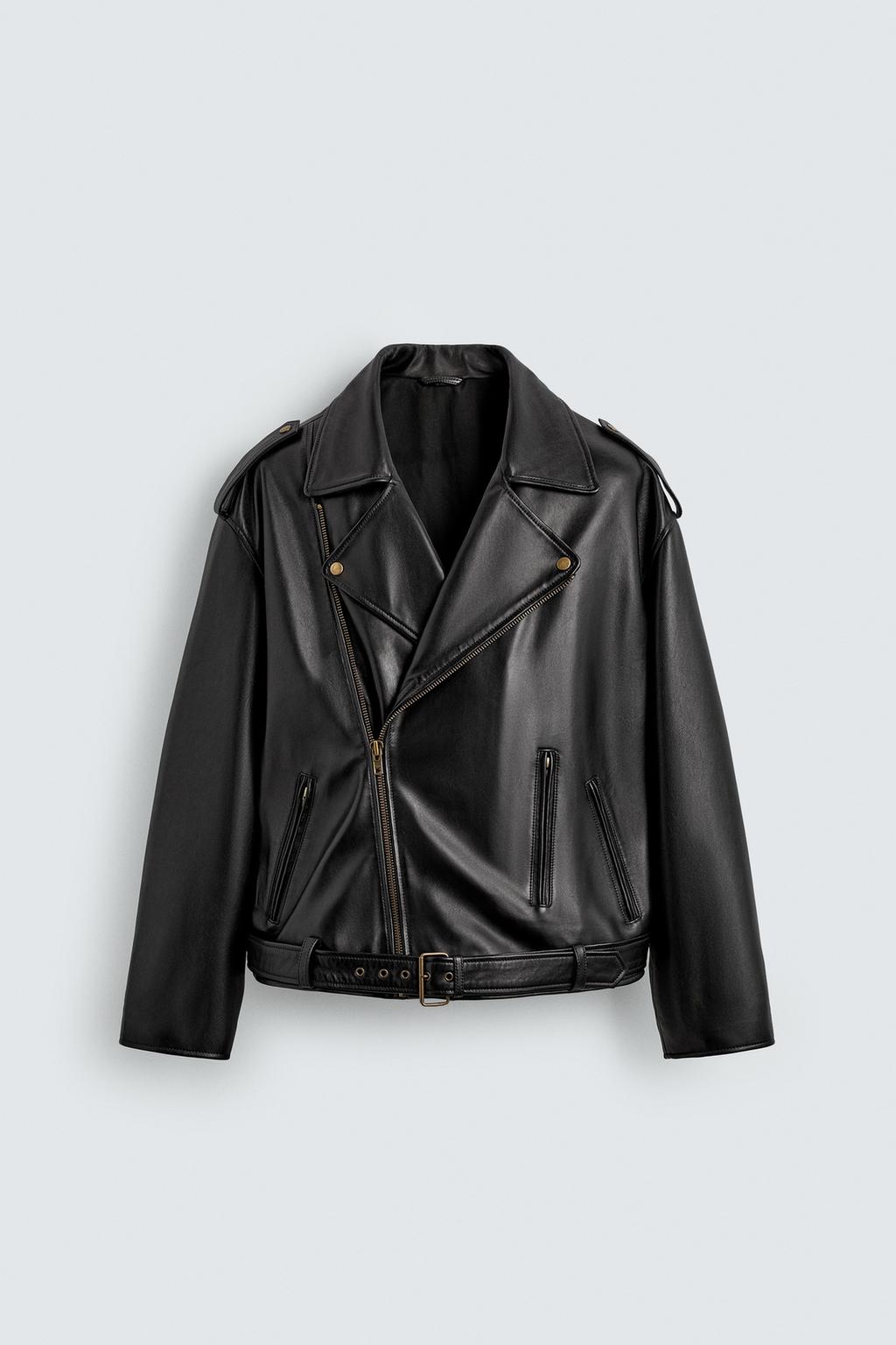 Zara Кожаная куртка-байкер - Цвет черный - black | 5479/404