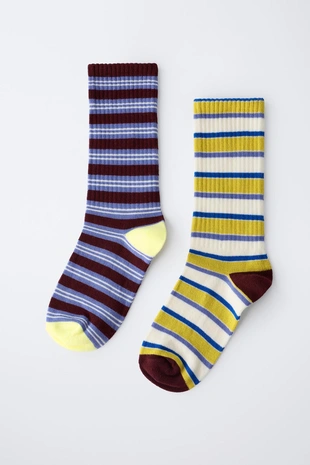 Набор из двух пар длинных носков с полосатым принтом- Заказать в России