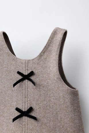 Beige | 5070/565/710 - Zara Сарафан с бархатными бантами