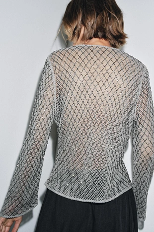 Вязаный топ с бусинами- Заказать в России