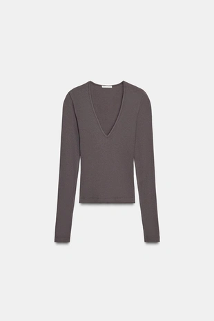 Топ в рубчик с длинными рукавами- Заказать в России