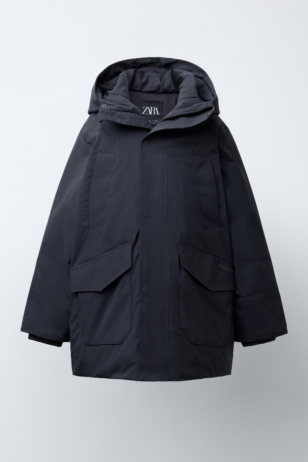 LONG FEATHER AND DOWN WATER-REPELLENT PUFFER JACKET WITH DETACHABLE FAUX FUR HOOD