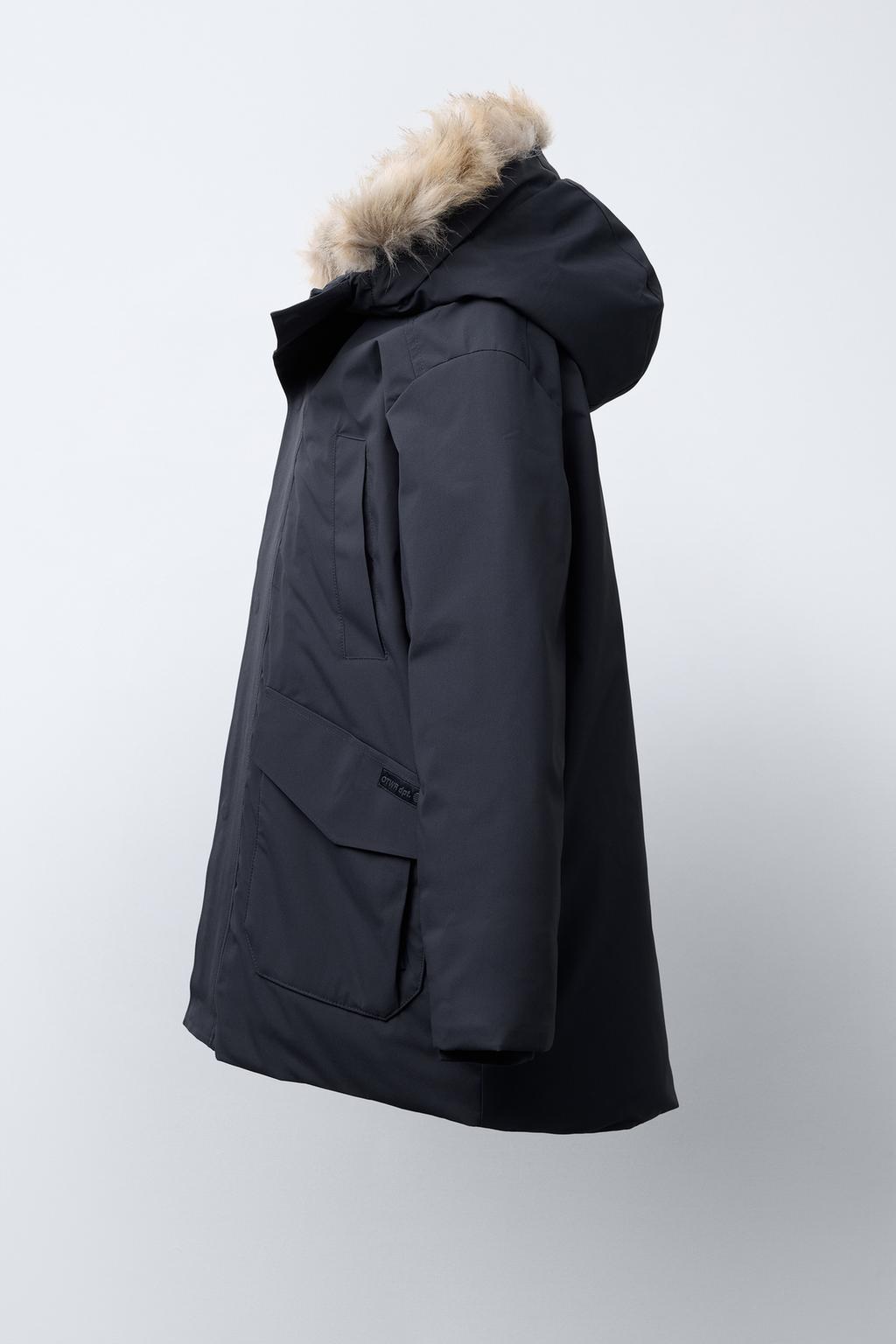 LONG FEATHER AND DOWN WATER-REPELLENT PUFFER JACKET WITH DETACHABLE FAUX FUR HOOD