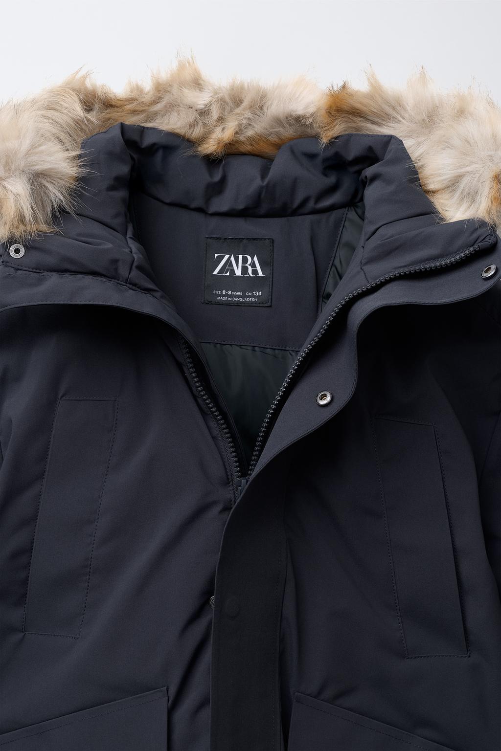 LONG FEATHER AND DOWN WATER-REPELLENT PUFFER JACKET WITH DETACHABLE FAUX FUR HOOD