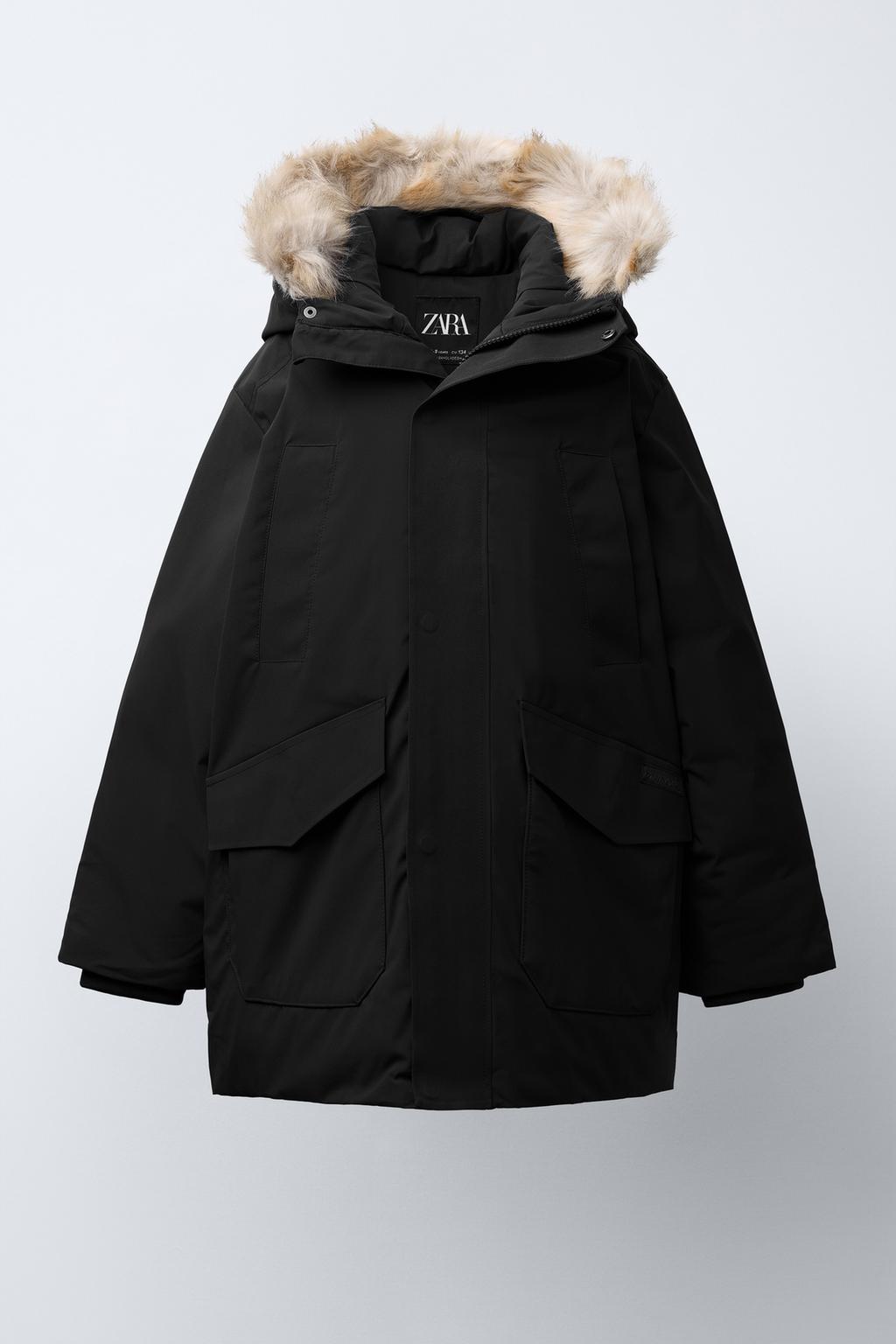 LONG FEATHER AND DOWN WATER-REPELLENT PUFFER JACKET WITH DETACHABLE FAUX FUR HOOD
