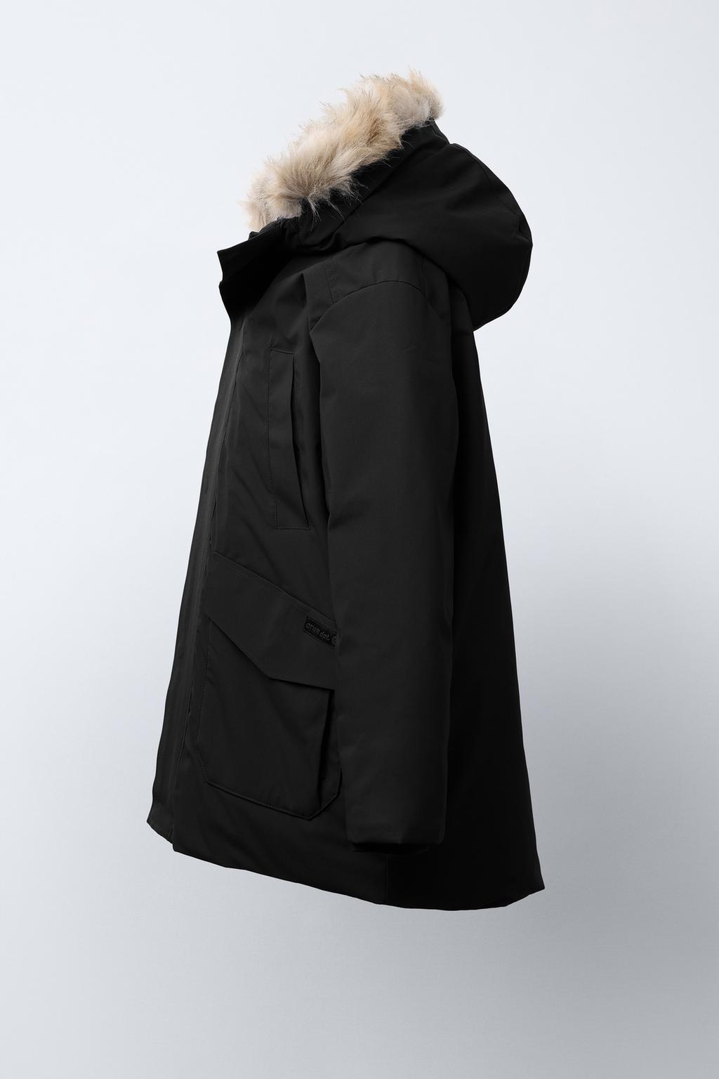 LONG FEATHER AND DOWN WATER-REPELLENT PUFFER JACKET WITH DETACHABLE FAUX FUR HOOD