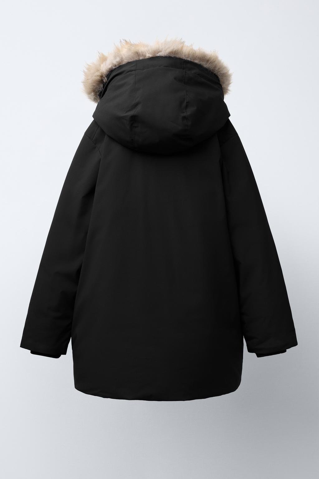 LONG FEATHER AND DOWN WATER-REPELLENT PUFFER JACKET WITH DETACHABLE FAUX FUR HOOD