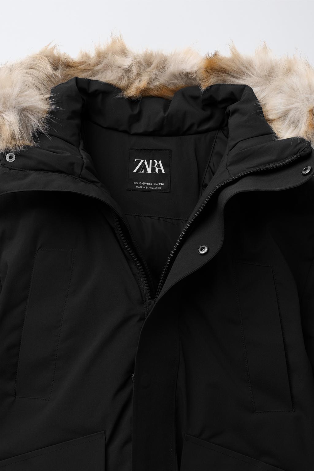 LONG FEATHER AND DOWN WATER-REPELLENT PUFFER JACKET WITH DETACHABLE FAUX FUR HOOD