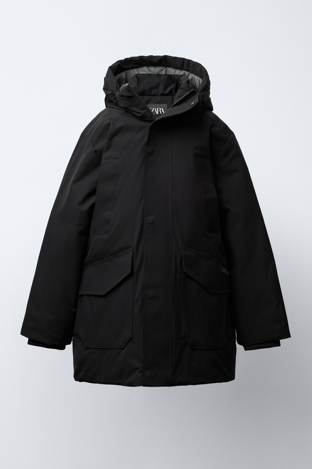 LONG FEATHER AND DOWN WATER-REPELLENT PUFFER JACKET WITH DETACHABLE FAUX FUR HOOD