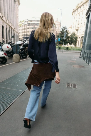 Navy blue | 6962/223/401 - Zara Атласная рубашка с разрезом