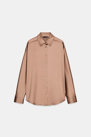 Атласная рубашка со спущенным плечом- Заказать в России