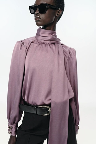 Mauve | 8946/839/612 - Zara Атласная рубашка с бантом