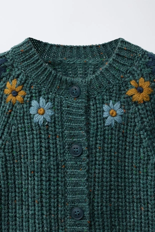 Duck blue | 5059/503/442 - Zara Кардиган с вышитыми цветами на пуговицах