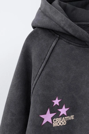 Anthracite grey | 0613/706/807 - Zara Толстовка с эффектом потертости с капюшоном и текстом
