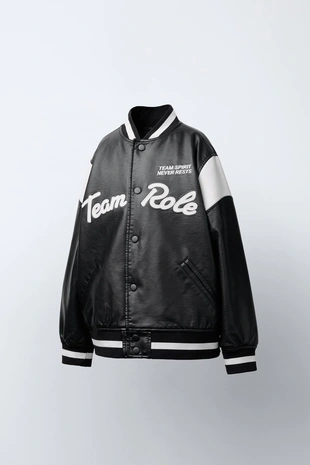 Купить Zara Бомбер из искусственной кожи с вышивкой