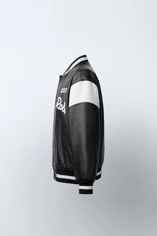 Black | 5854/775/800 - Zara Бомбер из искусственной кожи с вышивкой