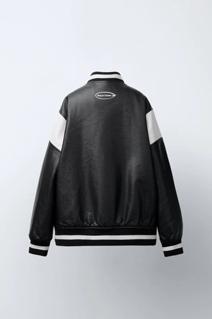 Бомбер из искусственной кожи с вышивкой- Заказать в России