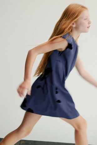 Blue | 6501/525/400 - Zara Платье с рельефным цветочным принтом