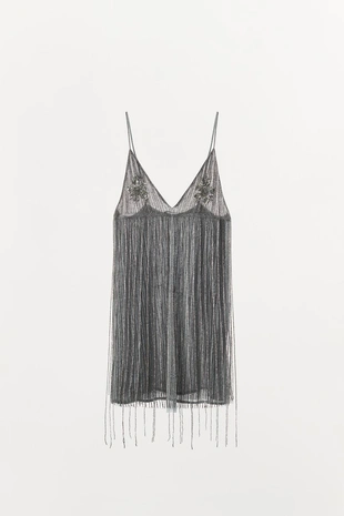 Короткое платье с бахромой и бусинами- Заказать в России