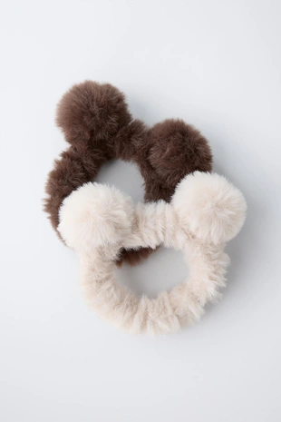Набор из двух резинок для волос «ушки» с эффектом меха - Заказать в России