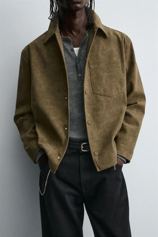 Куртка-рубашка из искусственной замши BOXY FIT- Заказать в России