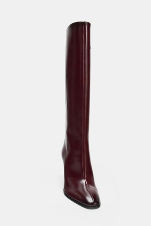 Кожаные сапоги на широком каблуке- Заказать в России