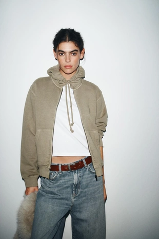 Купить Zara Худи с капюшоном и эффектом потертости