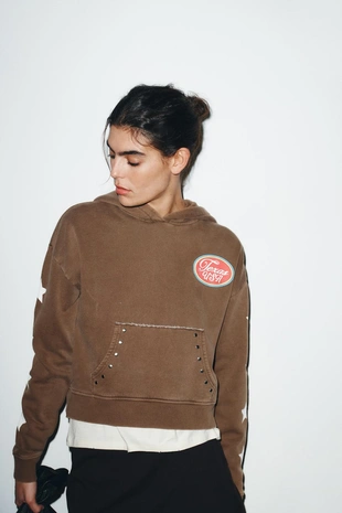 Brown | 6050/023/700 - Zara Толстовка с капюшоном и текстовым принтом