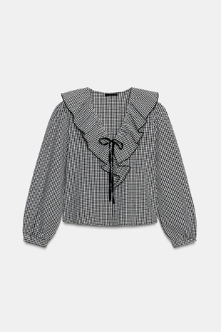 Блуза в клетку виши с воланами- Заказать в России