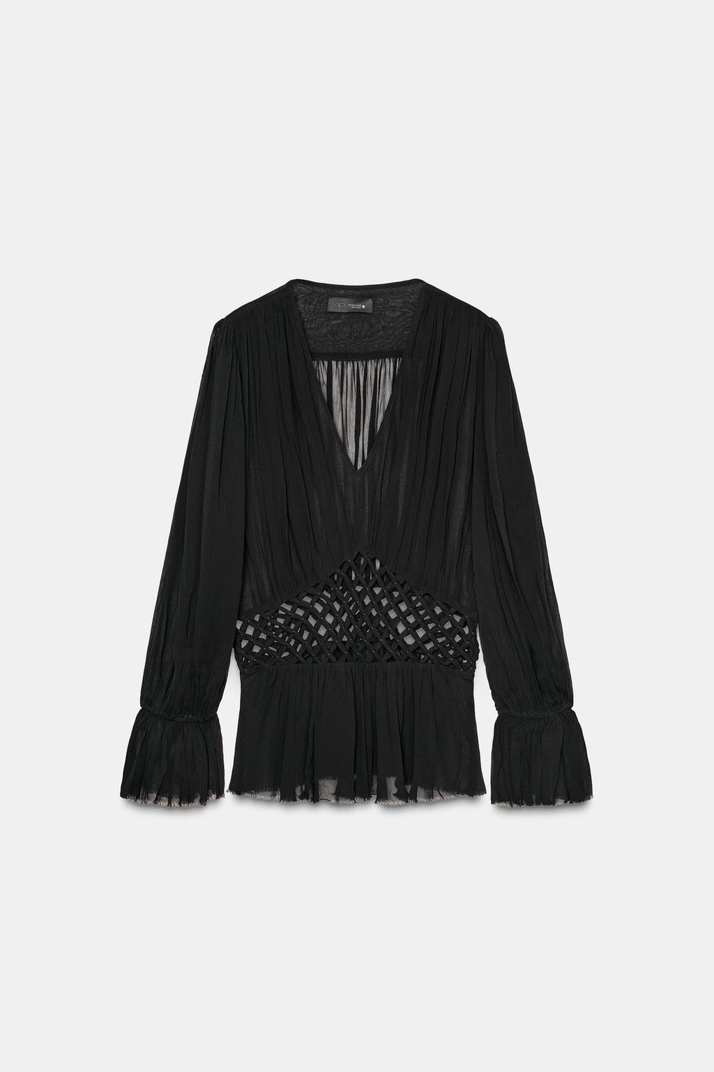 БЛУЗА С V-ОБРАЗНЫМ ВЫРЕЗОМ И МАЙКРАМЕ — ZW COLLECTION