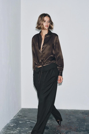 Купить Zara Атласная блуза с лентами — ZW COLLECTION