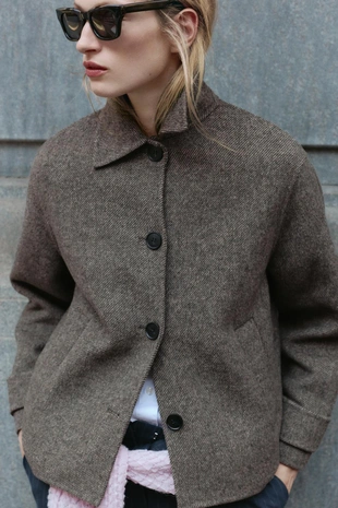 Короткое пальто в елочку- Заказать в России