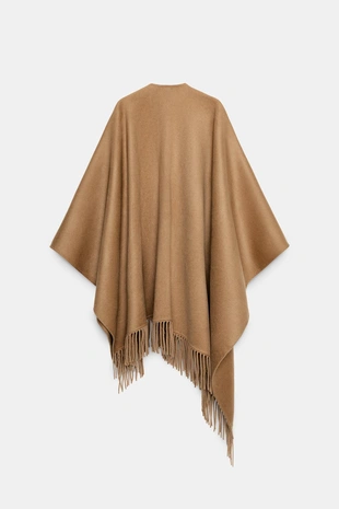 Длинная шерстяная накидка с бахромой- Заказать в России