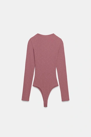 Боди в рубчик с длинными рукавами- Заказать в России