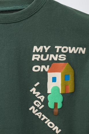 Dark green | 0377/553/529 - Zara Футболка с рельефным принтом «пейзаж»