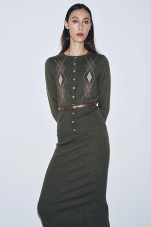 Кардиган с узором «ромбы» и поясом- Заказать в России