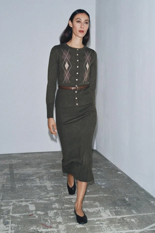 Кардиган с узором «ромбы» и поясом- Заказать в России