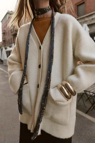 Кардиган с V-образным вырезом- Заказать в России