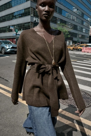 Кардиган с поясом- Заказать в России