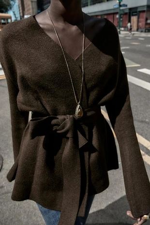 Кардиган с поясом- Заказать в России