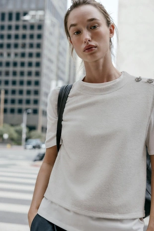 Beige | 1131/849/450 - Zara Комбинированный топ со стразами