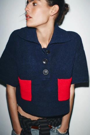 Джемпер из трикотажа с короткими рукавами- Заказать в России