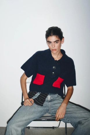 Джемпер из трикотажа с короткими рукавами- Заказать в России