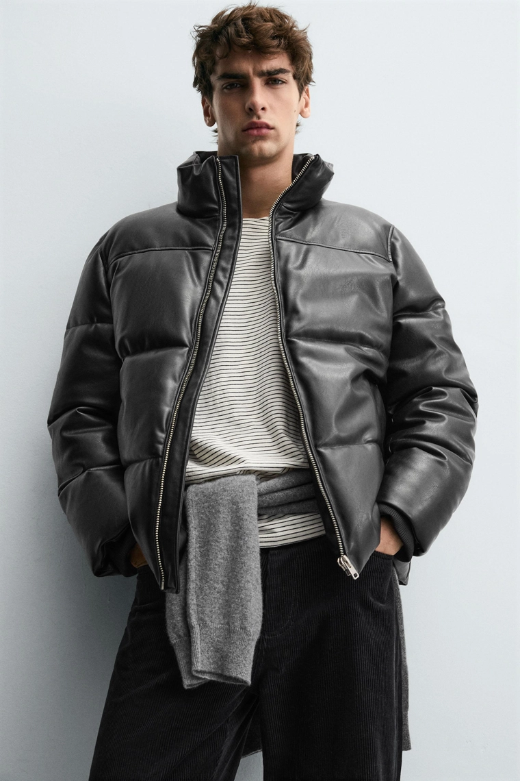 Пуховик из искусственной кожи