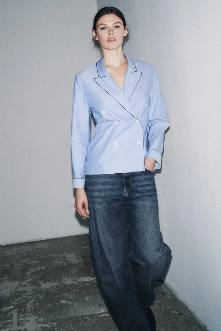 Рубашка с контрастной бейкой zw collection