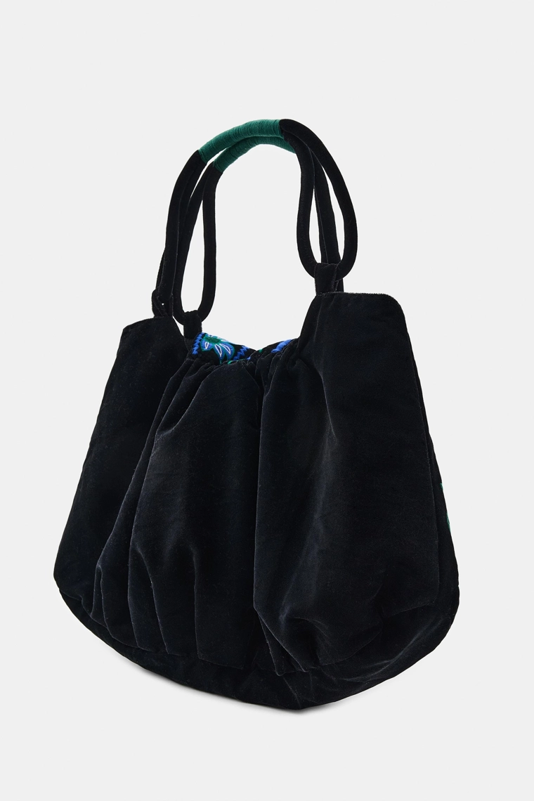 Макси сумка из вельвета с цветочной вышивкой